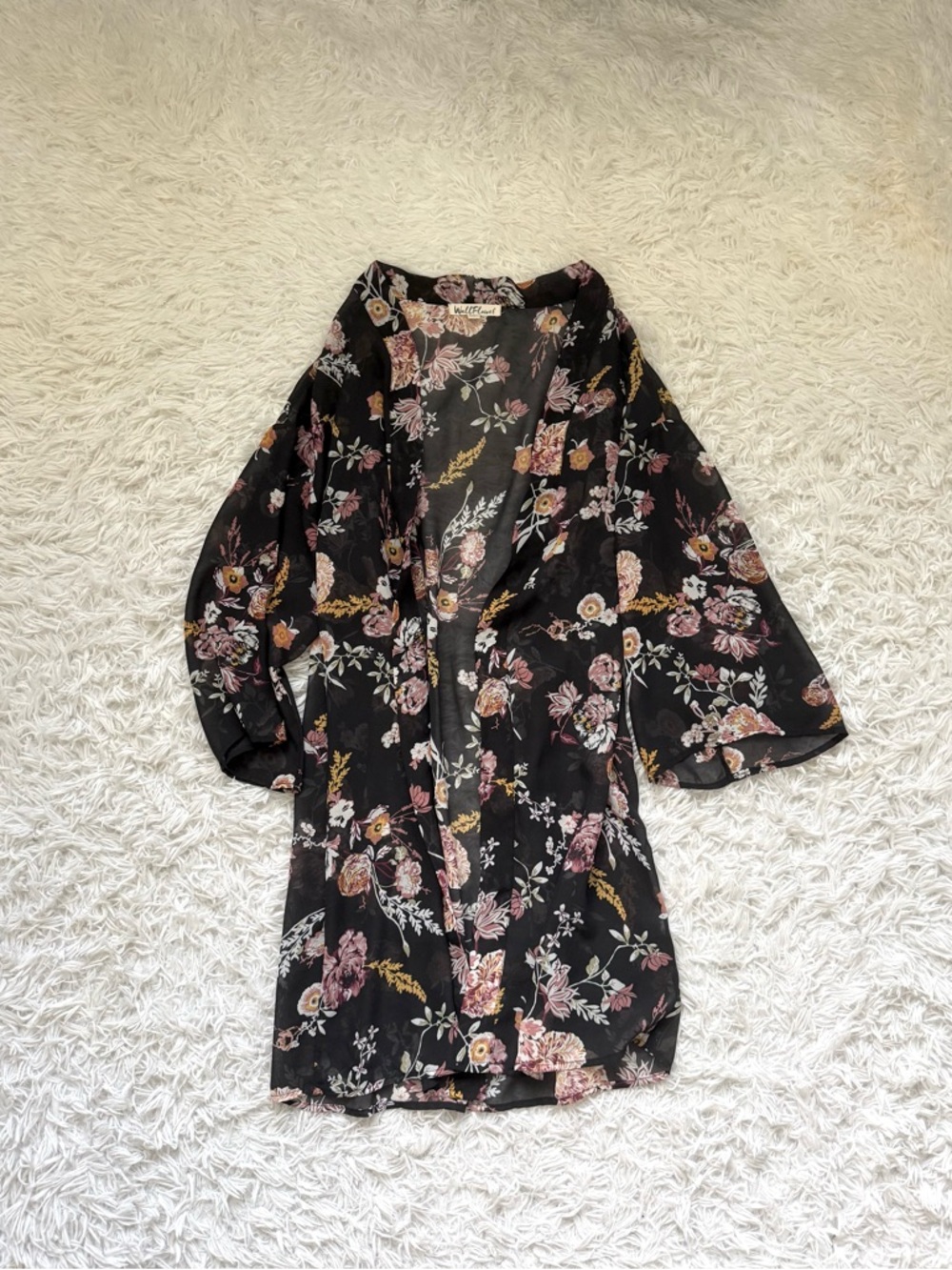 Wallflower Black Floral Satin Kimono Top